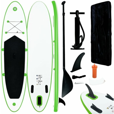 vidaXL Set Tavola Gonfiabile da SUP Verde e Bianco - Verde