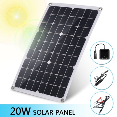 IP20W 20W pannello solare modulo fotovoltaico scheda di generazione di energia con hub USB a doppia porta + cavo di ricarica per auto + cavo di