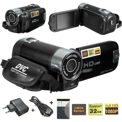 16MP CMOS Zoom 16X 2,7 '' FHD 1080P LCD Videocamera digitale Videocamera digitale DV ricaricabile Regalo di Natale Nero