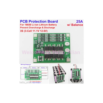 Scheda PCB 3S 11,1 V 25 A con protezione BMS batteria al litio Balance 18650 Li-ion