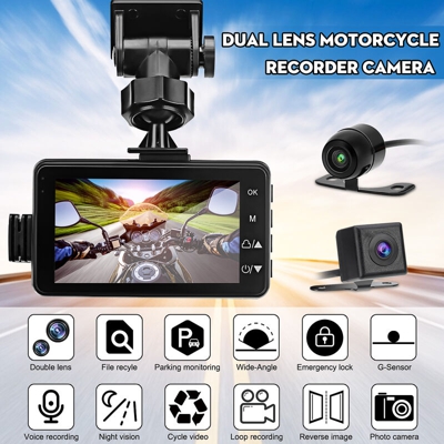 Videocamera per moto LCD da 3 "DVR 120 ° Dash Cam con registratore anteriore posteriore MT208