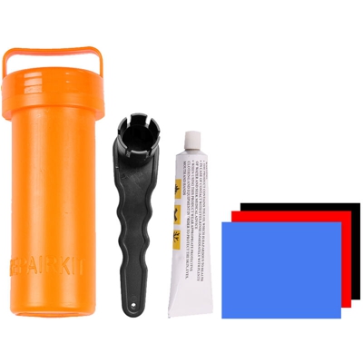 Kit riparazione paddle surf SUP con chiave per valvola aria + toppa in PVC + colla speciale