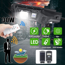 Drillpro - Lampada di temporizzazione per esterni per lampione solare a induzione radar da 30 W 50 LED + telecomando (nero, luce solare e controller) precio