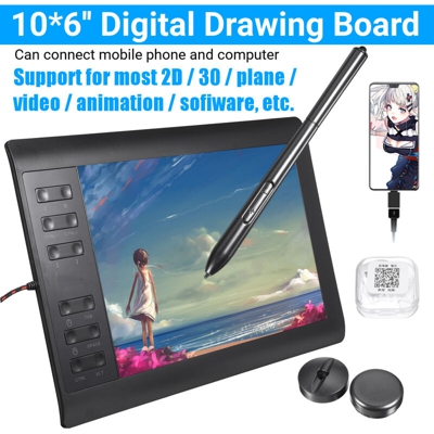 10x6in Elettronico Smart Piatto digitale Dipinto a mano Tavolo da disegno grafico Tavoletta LCD Tavoletta da disegno Supporto per tablet Zeichentafel