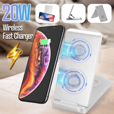 Caricabatterie wireless Qi a doppia bobina da 20 W per iPhone X XS 8 XR Caricatore per telefono con stazione di ricarica wireless veloce SamsungS9 /