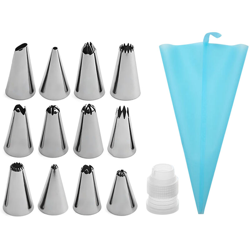 Set di bocchette per tubazioni in acciaio inossidabile con convertitore per sacche in silicone blu, set da 14 pezzi en oferta