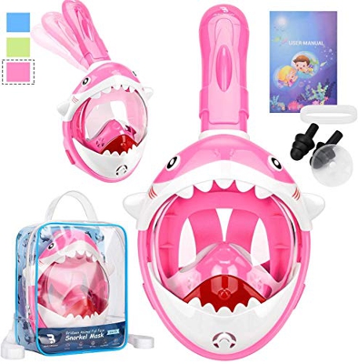 bridawn Maschera Bambino Snorkeling Full Face con Zaino Portatile Maschera Acqua Bambini Respirare Facile Anti-Fog Anti-perdite Pieghevole Dry Top Tub