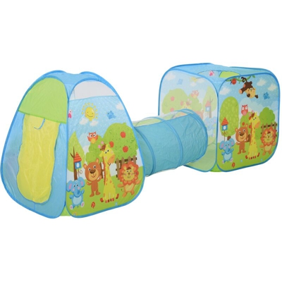 Tenda Gioco per Bambini 3+ Anni con Tunnel in Tessuto Fantasia per Interno ed Esterno