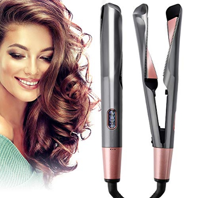 Punvot Piastra Capelli Curl & Straight, 2 in 1 Arricciacapelli, Rivestimento in Ceramica per Lisciante e Capelli Ricci, Effetto Riccio, Onde con Displ