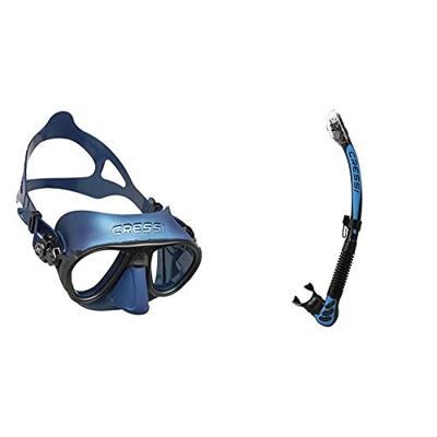 Cressi Calibro, Maschera Subacquea Unisex Adulto, Blu Nery, Taglia Unica & Alpha Ultra Dry, Snorkel Ottimo per Lo Snorkeling, Apnea e Immersione Unise