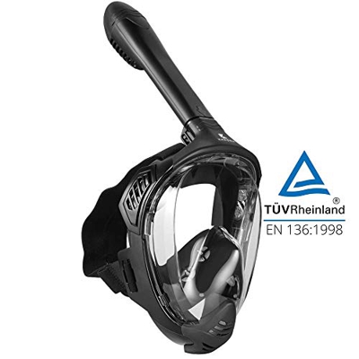 Khroom® Maschera da Snorkeling sicura Testata da TÜV® con CO2 [Nuovo Articolo] Modello 2021 | per Adulti e Bambini (Nero Opaco, S/M)