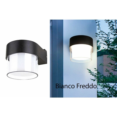 Driwei - Applique lampada led da parete moderno 7w rotondo esterno nero luce fredda 6000k