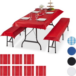 Relaxdays - 24x Set Tovaglie per Tavoli e Panche da Birreria, Misure LxP 100 x 250 cm, 16 Copri Panca, Lavabili, Rosso en oferta