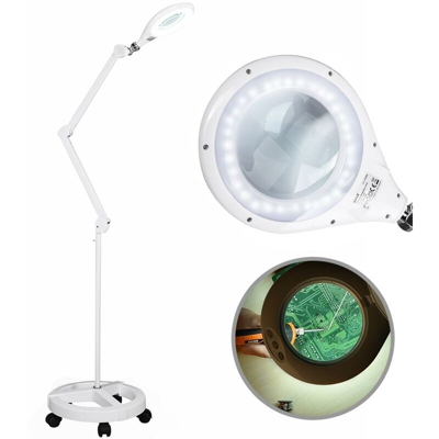 Lampada Lavoro Lente Ingrandimento 5 Diottrie Luce 56 LED Estetista con 4 Ruote