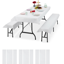 12x Set Tovaglie per Tavoli e Panche da Birreria, Misure LxP 100 x 250 cm, Copri Panca, Lavabili, Bianco en oferta