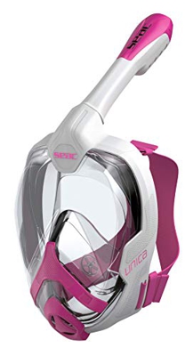 SEAC Unica, Maschera Subacquea Integrale per Snorkeling Full Face 180° con Borsa per Bambini e Adulti, Bianco/Rosa, JUNIOR