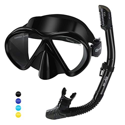 Glymnis Set Snorkeling Maschera Snorkeling Anti-Appannamento Kit Snorkeling Panoramica a 180° con Tubo di Respirazione a Secco Completo e Boccaglio pe