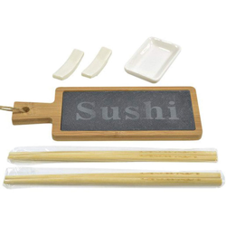 Bakaji - Set Sushi Cibo Giapponese 2 Persone Bacchette Legno Ciotola Vassoio Ardesia 6pz precio