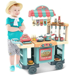 Carretto Cucina Fast Food Giocattolo Bambini 42 Accessori con Ruote 90x79x33cm precio