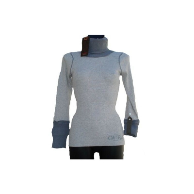 Maglione donna Guru Lana Cachemire Dolcevita manica risvoltabile lavoraz costine Grigio,L