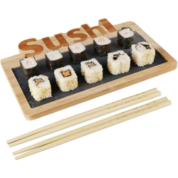 Bakaji - Set Sushi Cibo Giapponese 2 Persone Bacchette Legno Bamboo e Vassoio Ardesia 3pz características