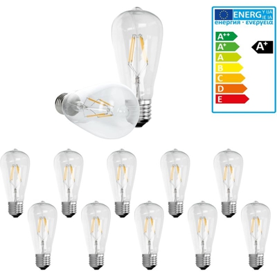 ECD Germany Set 10 x Lampadina a LED Filamento E27 Edison - 4W - 145 mm - 408 lumen - Angolo del Fascio di 120 ? - CA 220-240 V - Lampada a