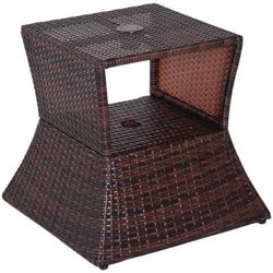 Tavolino Da Esterno In Rattan Con Foro Per Ombrellone, Marrone, 54x54x55cm en oferta