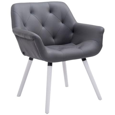 Sedia Poltroncina Cassidy con Fodera in Similpelle - Sedia Ospite rétro, Gambe in Legno - Sedia Poltroncina Sala Attesa Imbottita e con Braccioli Grigio Telaio: Bianco (Rovere)