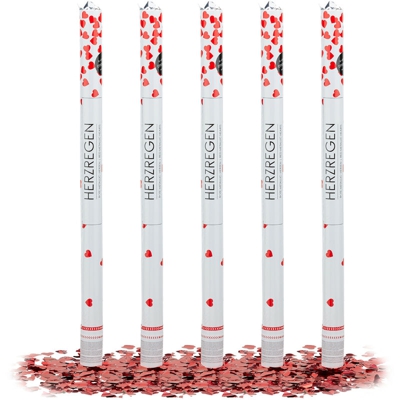 Set da 5 Cannoni Sparacoriandoli 80 cm, a Forma di Cuore, Idea Regalo, Decorazione per Matrimoni, Gittata di 6-8 m, Rosso