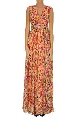 Kiku printed silk long dress