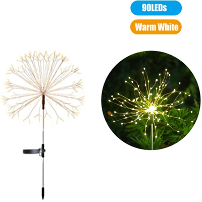 90LEDs caldi stringhe di luce bianca interposte fuochi d'artificio solari artificio luci effetto prato modello incontra IP65 doppia lampada 600 mA