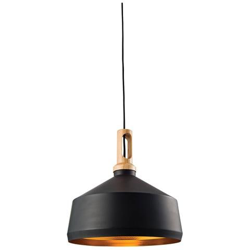 Lampadario A Soffitto 1 Luce Cupola Nero Opaco, Legno Effetto Chiaro, E27 en oferta