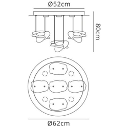 Soffitto Cluster Pendente 62cm Rotondo 5 + 4 Luci 30w + 20w Led 3000k, 4000lm, Cromo características