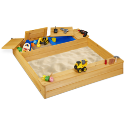 Sabbiera per Bambini con Vasca, Sandbox in Legno con Panchina, Vaschetta per Giocare, 125 x 120 cm, Naturale precio