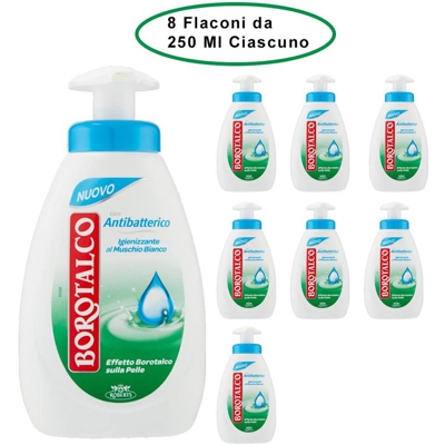 sapone con antibatterico igienizzante al muschio bianco 8 flaconi da 250 ml ciascuno - Borotalco