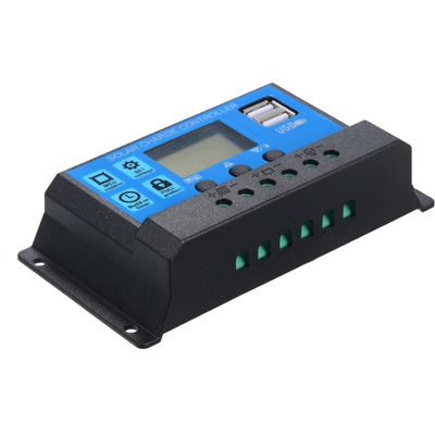 Regolatore solare, caricabatteria, uscita USB 5V, 2.5A | Blu 30A, 12V / 24V - Blu 30A, 12V / 24V