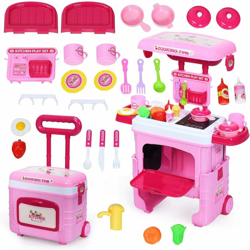 Costway - Set Cucina per Bambini, Valigetta Cucina Giocattolo con Suoni e Luci, Vari Accessori características