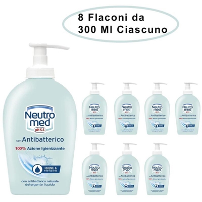 Neutromed detergente per mani con antibatterico 8 flaconi da 300 ml ciascuno