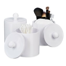 Set da 3 Contenitori per Cotton Fioc, con Coperchio, Pratico Organizer in Acrilico, Facile da Pulire, Bianco en oferta