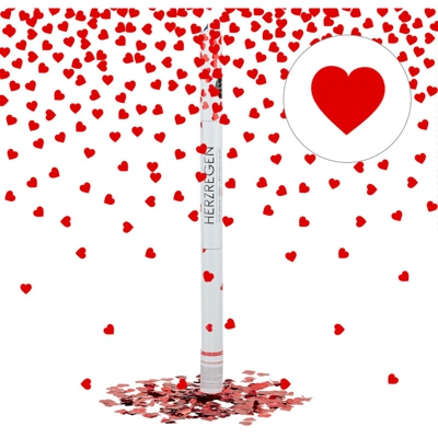 Cannone Sparacoriandoli 80 cm, a Forma di Cuore, Idea Regalo, Decorazione per Matrimoni, Gittata di 6-8 m, Rosso