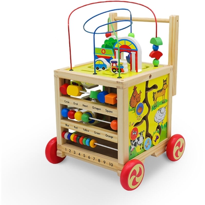 Carrello giocattolo multiattività primi passi in legno per bambini Magic Box