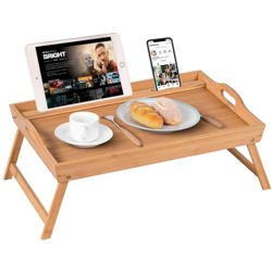 Bakaji - Vassoio Letto Legno Bambu Colazione Supporto Porta Tablet Smartphone Pieghevole precio