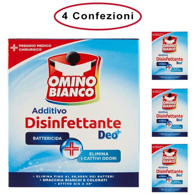 Omino bianco additivo disinfettante in polvere battericida per bucato 4 confezioni da 450 grammi