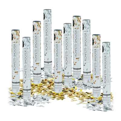 Set da 10 Cannoni sparacoriandoli 40 cm, gittata 6-8 m, idea regalo decorazione matrimoni feste, oro e argento metallici