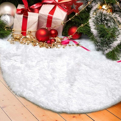 Gonna per albero di Natale in peluche, 122 cm Copri piedi in pelliccia sintetica bianca come la neve per decorazioni natalizie