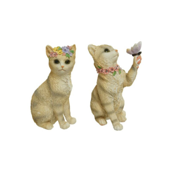 Statua Gatto Seduto Con Fiori 10,5Cm Marrone Modello Assortito características