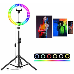 Anello luminoso led multicolor treppiede 33cm supporto cellulare selfie video en oferta