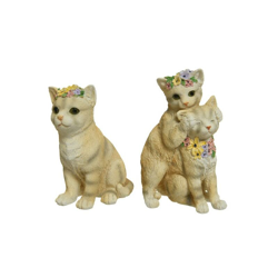 Statua Gatto Seduto Con Fiori 14,5Cm Marrone Modello Assortito en oferta