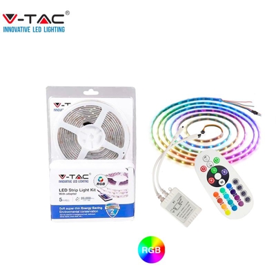 KIT COMPLETO STRISCIA LED RGB SMD5050 IP20 + CONTROLLER + ALIMENTATORE - SKU 2353 - V-tac