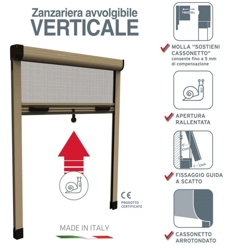 Zanzariera Bronzo 120x170 Apertura Verticale con Catenella Doppia características